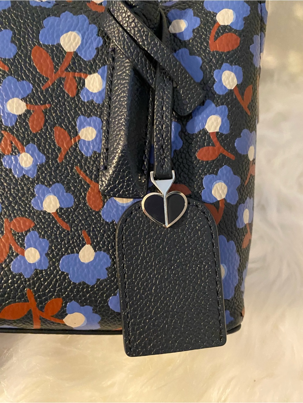 kate spade Blue Floral Small Satchel w/ adjustable detachable crossbody like new - Picture 11 of 15